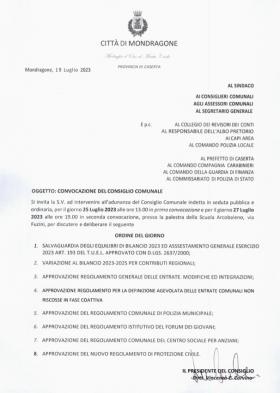 convocazione consiglio comunale del 25 luglio 2023