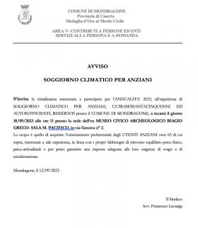 Avviso soggiorno climatico per anziani