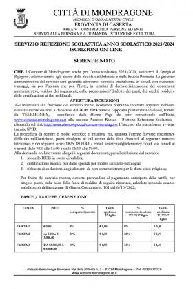SERVIZIO REFEZIONE SCOLASTICA ANNO SCOLASTICO 2023