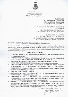 Convocazione consiglio comunale del 21 novembre 20