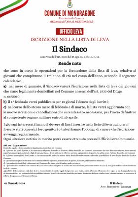 ISCRIZIONE NELLA LISTA DI LEVA