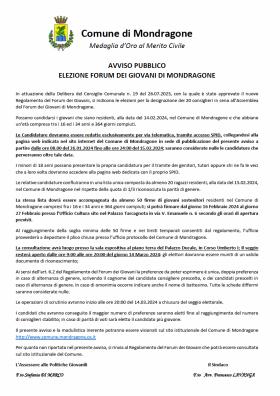 AVVISO PUBBLICO  ELEZIONE FORUM DEI GIOVANI DI MON