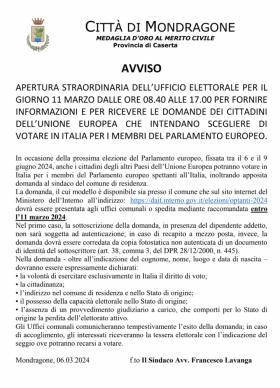 AVVISO PER I CITTADINI DELL\'UNIONE EUROPEA RESIDEN