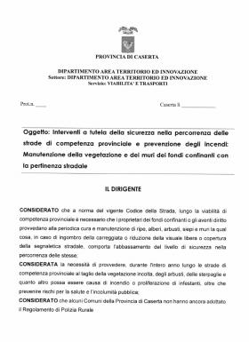 PUBBLICAZIONE ORDINANZA DELLA PROVINCIA DI CASERTA