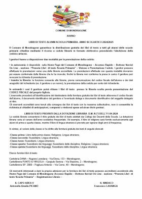 LIBRI DI TESTO ALUNNI SCUOLA PRIMARIA- ANNO SCOLAS