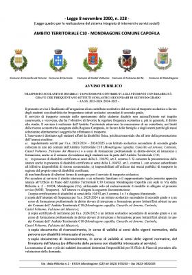 TRASPORTO SCOLASTICO DISABILI - CONCESSIONE CONTRI