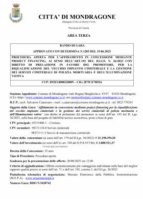 PROCEDURA APERTA PER LAFFIDAMENTO IN CONCESSIONE 