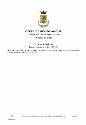 PROCLAMAZIONE LUTTO CITTADINO MERCOLEDI\' 02 LUGLIO