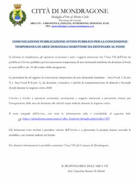 COMUNICAZIONE PUBBLICAZIONE AVVISO PUBBLICO PER LA