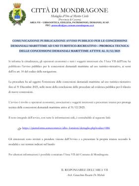 COMUNICAZIONE PUBBLICAZIONE AVVISO PUBBLICO PER LE