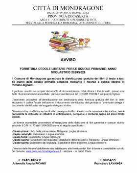 Trasmissione Avviso cedole librarie scuola primari