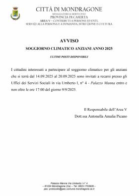 AVVISO SOGGIORNO CLIMATICO ANZIANI ANNO 2025 ULTIM
