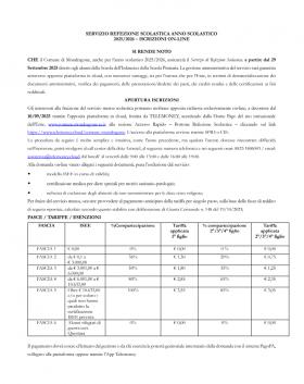 SERVIZIO REFEZIONE SCOLASTICA ANNO SCOLASTICO 2025