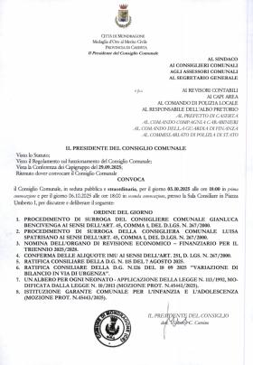 Convocazione consiglio per il 3 ottobre 2025