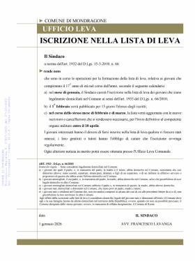 ISCRIZIONE NELLA LISTA DI LEVA - Manifesto leva cl