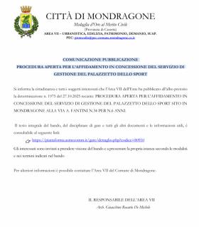 COMUNICAZIONE PUBBLICAZIONE  PROCEDURA APERTA PER 