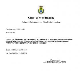 OGGETTO: AVVIO DEL PROCEDIMENTO DI CENSIMENTO, RIO