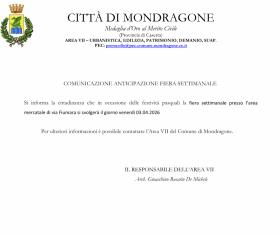 COMUNICAZIONE ANTICIPAZIONE FIERA SETTIMANALE