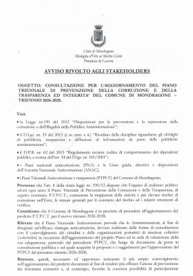 AVVISO AGLI STAKEHOLDERS P.T.P.C.T. 2026-2028