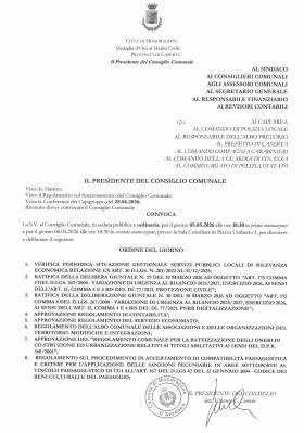 Convocazione Consiglio Comunale per il 05 Maggio 2