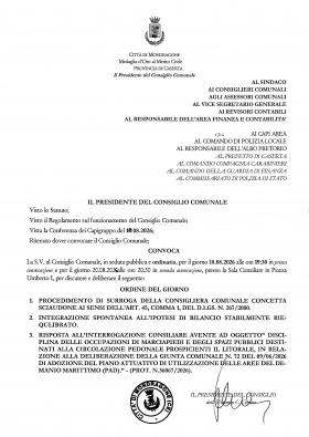 Convocazione Consiglio Comunale del 18 Agosto 2026