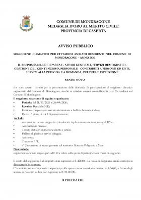 AVVISO SOGGIORNO CLIMATICO 2026