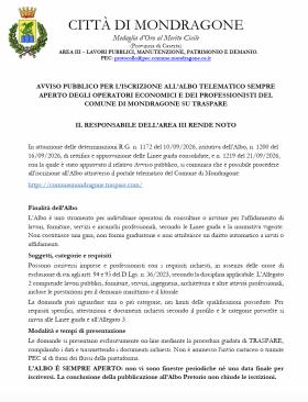 AVVISO PUBBLICO PER L�ISCRIZIONE ALL�ALBO TELEMATI