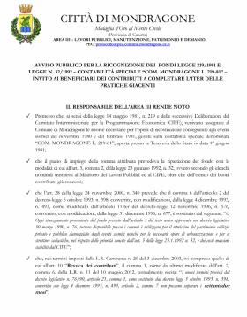 Destinazione fondi Legge 219/1981 e Legge n. 32/19