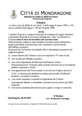 Avviso Iscrizione Albo Scrutatori 2026