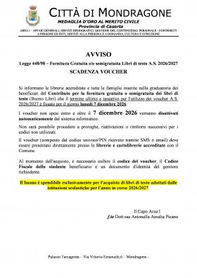 AVVISO SCASDENZA VAUCHER LIBRI 2026-2027